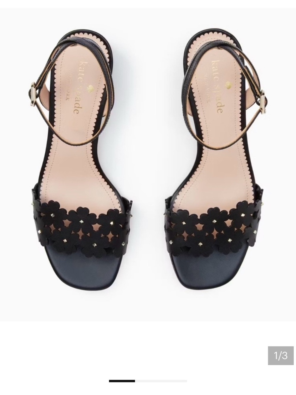 Kate Spade Black Daisy mid Block Heel Sandals
